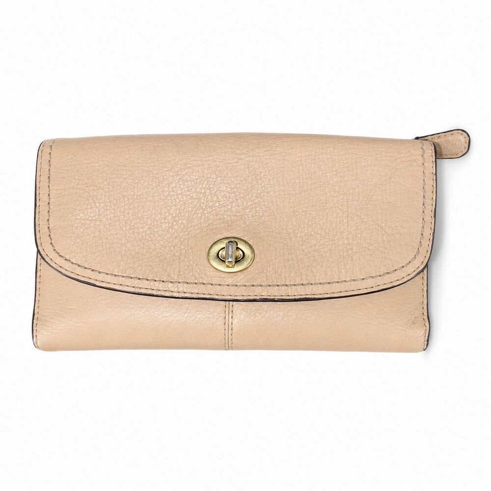 Vintage Coach Beige Leather Checkbook Wallet